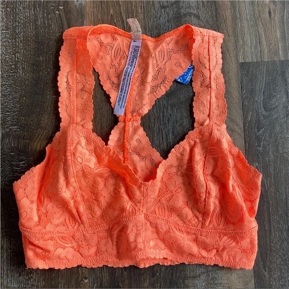 Free People Galloon Lace Halter Bra Light Orange NWT S